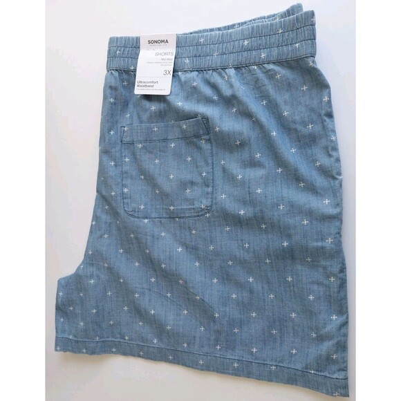 Sonoma Size 3X Ultracomfort Waistband Mid Rise Light Blue Chambray Shorts - Picture 3 of 6